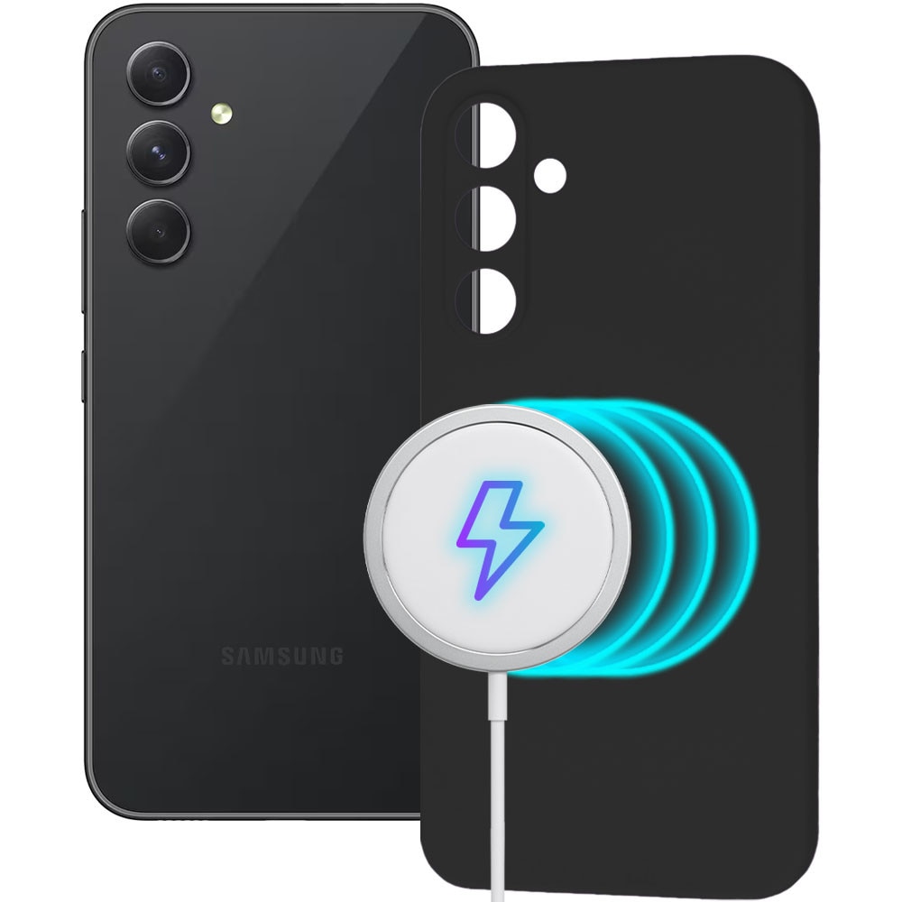 Husa pentru Samsung Galaxy A54 5G, Magnetic Color Shield, Silicon, Interior de microfibra, Suprafata aderenta, Atasare magnetica, Compatibila incarcare wireless, Regular Fit, Antisoc, Negru