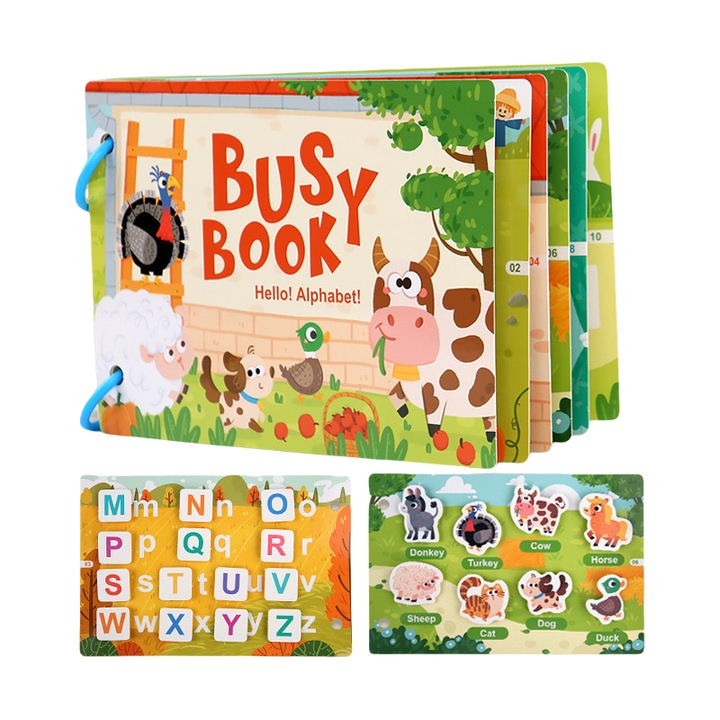 Carte educationala pentru copii - Carte activitati taiate si lipite, Jucarie Montessori, Invatare interactiva (6 pagini, 10 fete)，21.5x14.5x1.5cm