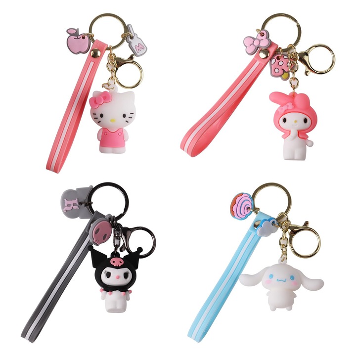 4 darabos kulcstartó szett, TREXORA, rajzfilmfigura dizájn, 3D részletek, többszínű, PVC