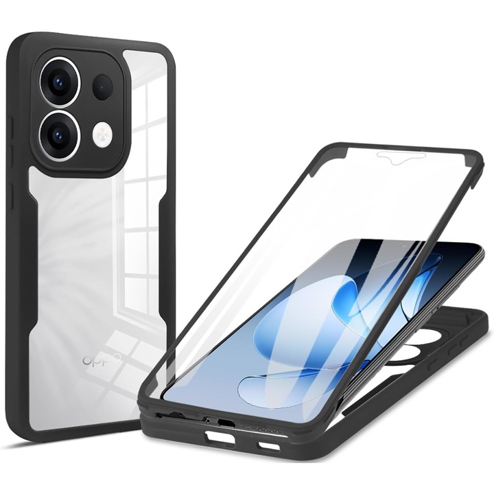 Set 360: Husa cu folie integrata pentru Oppo Reno 13 Protectie 360 fata / spate - Negru