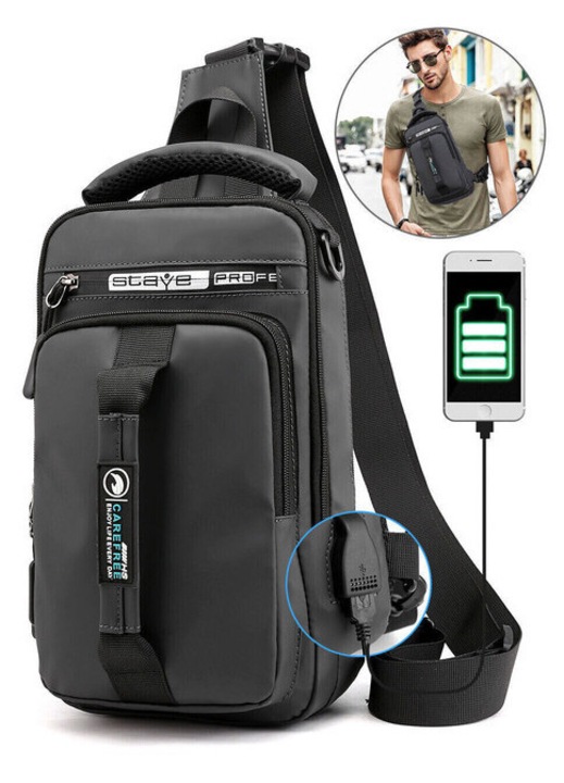 Férfi válltáska, Crossbody, Váll- vagy kézi crossbody táska, Váll- vagy mellkastáska, Vízálló váll- vagy kézi crossbody táska, Vízálló lopásgátló Crossbody táska több zsebbel, túrázáshoz, sétáláshoz, kerékpározáshoz, iskolába