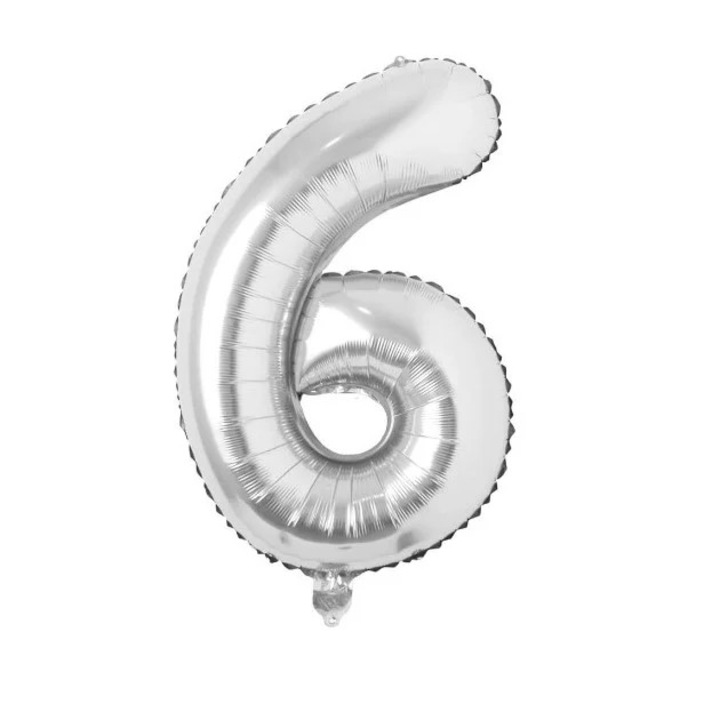 Balon folie cifra 6, argintiu, petrecere aniversare, 100 cm, Wow Shop Online