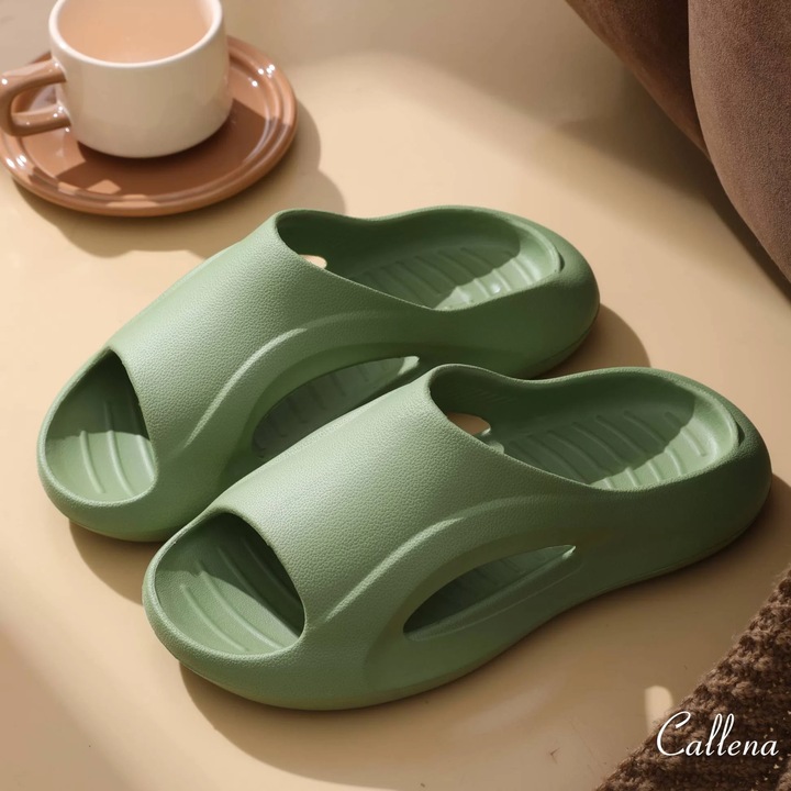 Slapi dama cu talpa groasa, papuci cauciuc de plaja sau de casa, ergonomici, comozi, lati, Verde, 39-40