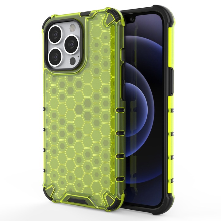 Husa de protectie Hurtel Honeycomb pentru iPhone 13 Pro, TPU/Policarbonat, Verde
