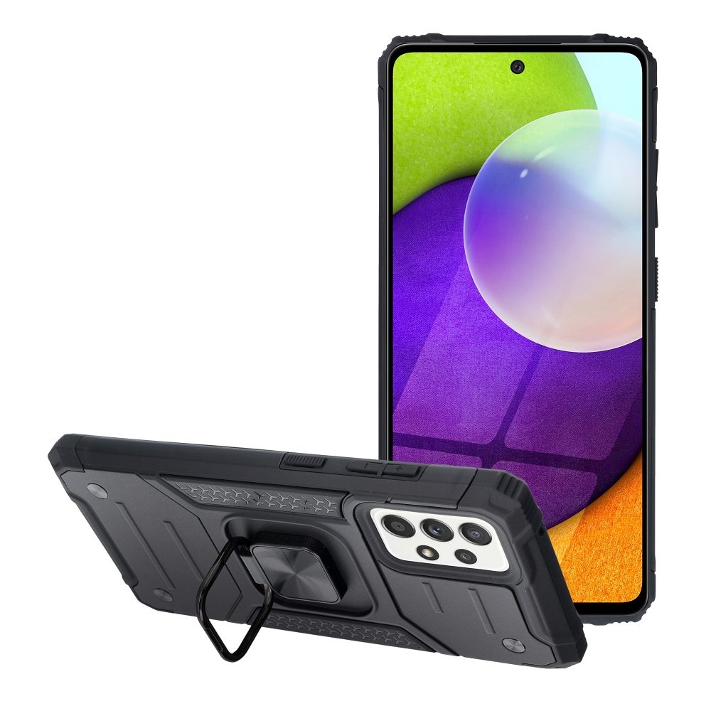 Husa PremiumCell pentru Samsung Galaxy A52 / A52 5G / A52s 5G, Hybrid Antisoc, carcasa cu inel rotativ 360 si Kickstand, Negru