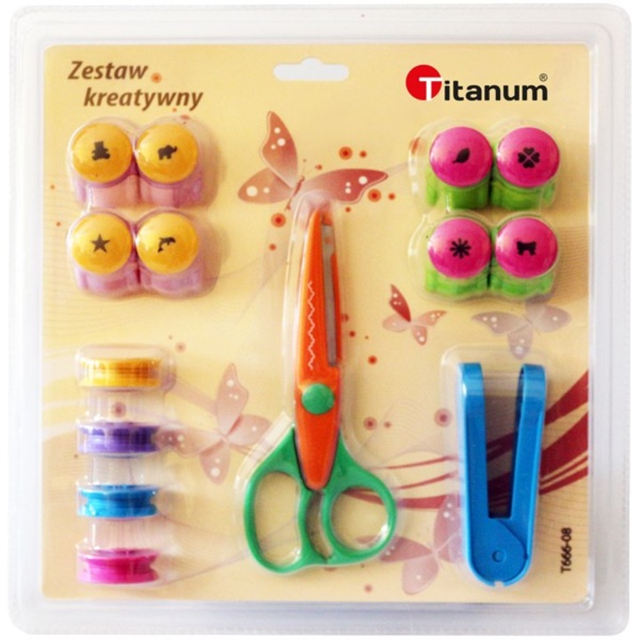Titán kézműves készlet díszes ollóval és 8 mini lyukasztóval, többszínű