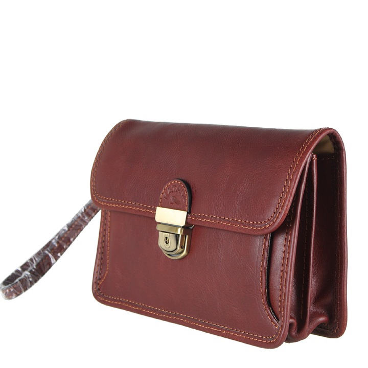 Borseta barbateasca de mana, KATANA 31030-03, piele naturala, Maro