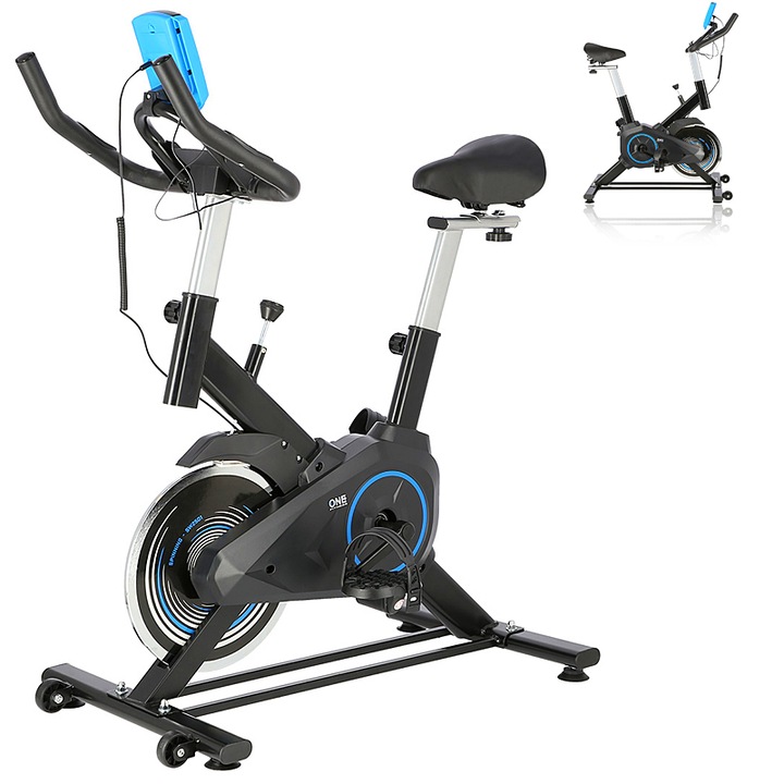 Bicicleta fitness spinning, Hms, SW2501, capacitate 120kg, mecanism magnetic, 92.5x46x113cm, negru/albastru