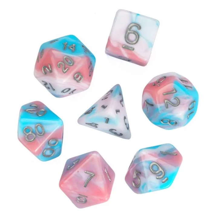 Комплект от 7 акрилни зарчета за настолни игри, стандартни, многоцветни, стандартен размер