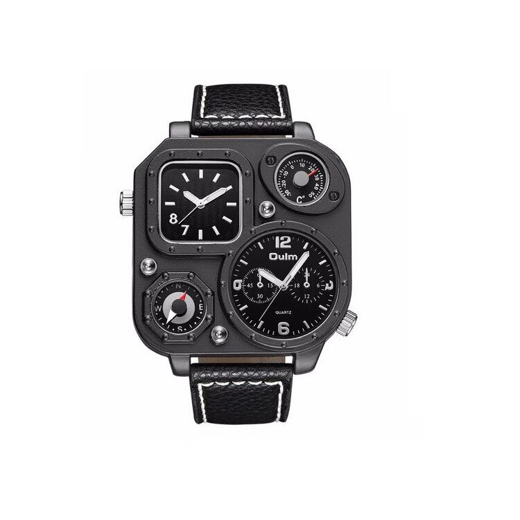 Ceas militar Oulm HP1169 Quartz time zone, negru eMAG.ro