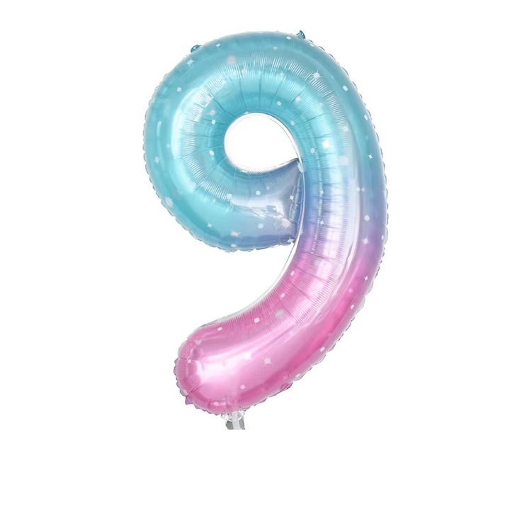 Balon folie cifra 9, curcubeu cu stelute, petrecere aniversare, 100 cm, Wow Shop Online