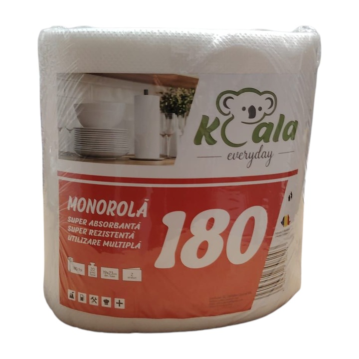 Rola prosoape de bucatarie, Koala, 2 straturi, 19× 23 cm, 180 foi, Monorola