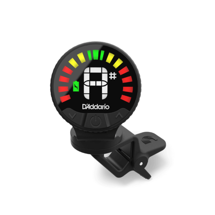 D'Addario Nexxus 360 elektromos tuner, újratölthető, 360 fokos forgatás, színes LED kijelző
