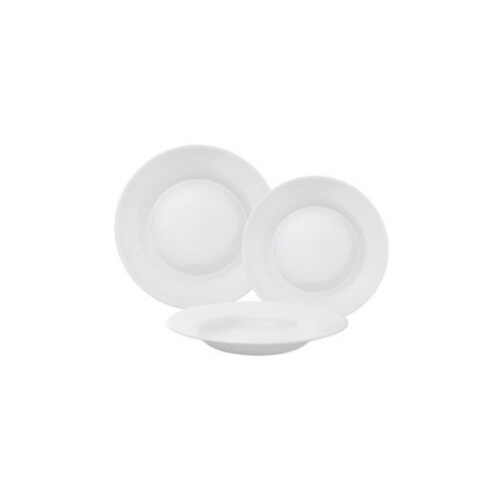 Set de masa 18 piese, Bormioli Rocco, din sticla opal, alb, rezistent la microunde si masina de spalat vase