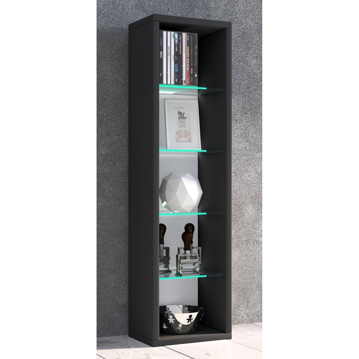 Рафт за CD/DVD VCM Rasato L, 4 стъклени рафта, черен, 77x21x20см