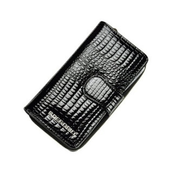 Portofel dama Gregorio, model vertical, piele naturala, imprimeu piele de crocodil, 14 compartimente pentru carduri, multicolor