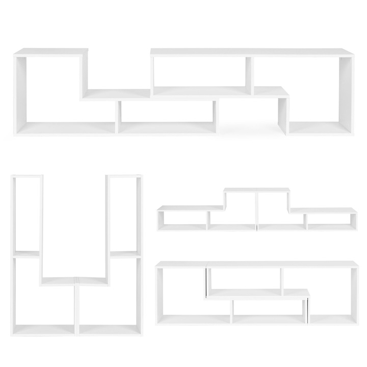 ModernHome moduláris polc fehér, 4 polc, 115x41x17cm