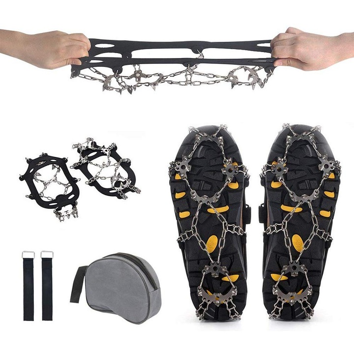 Cramponi pentru trasee de iarna, Enforose, inox, 19 tinte, negru/argintiu