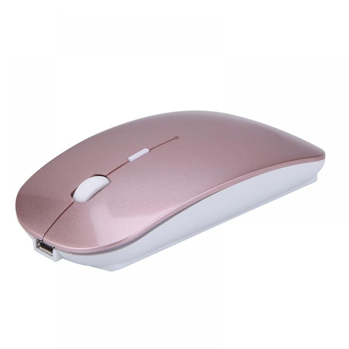 Mouse wireless Zeaicos, dual-mode 2.4G si Bluetooth, ergonomic, roz auriu, 110x58x20mm