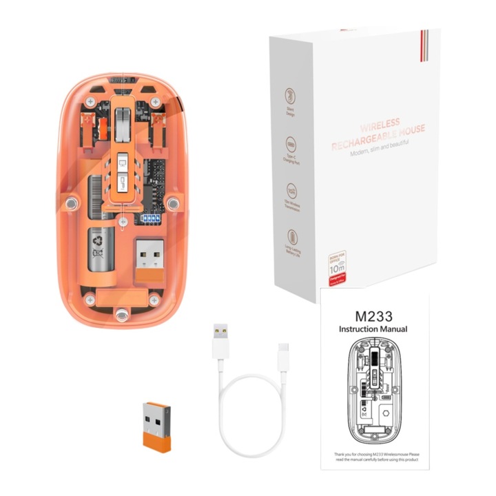 Bluetooth мишка Zeaicos, преносима, 1600dpi, компактен дизайн, оранжева
