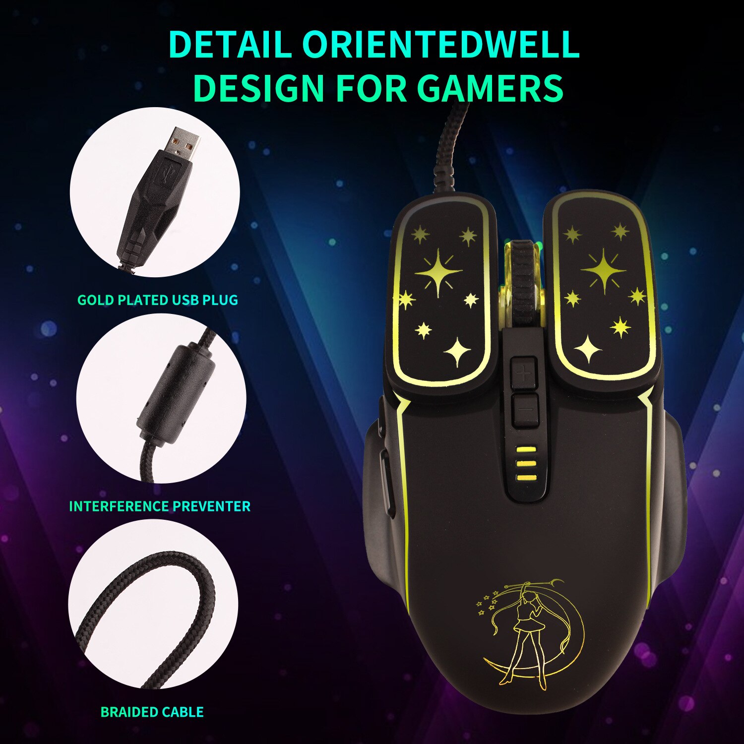 Mouse Zeaicos Star Moon Goddess 7200DPI, roz, dimensiuni standard