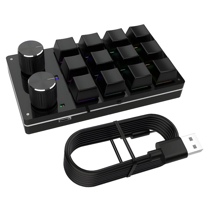 Клавиатура Zeaicos с 12 клавиша, 2 персонализирани бутона, Bluetooth, черна, комплект
