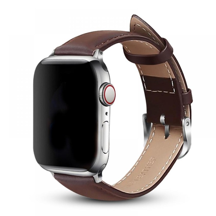 Кожена каишка за Apple Watch, Zeaicos, дизайн с катарама, тъмнокафяв цвят, размери 38/40/41 мм