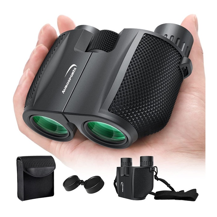 Бинокъл 10x25 с премиум призма BAK4 обектив, водоустойчив, за възрастни и деца, висока фокусираща сила за наблюдение на птици, лов, пътуване, туризъм, черен (A001)