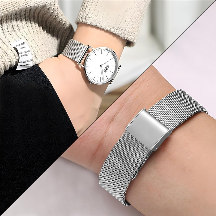 Каишка за часовник от неръждаема стомана, 18 мм, регулируема, удобна, сребриста