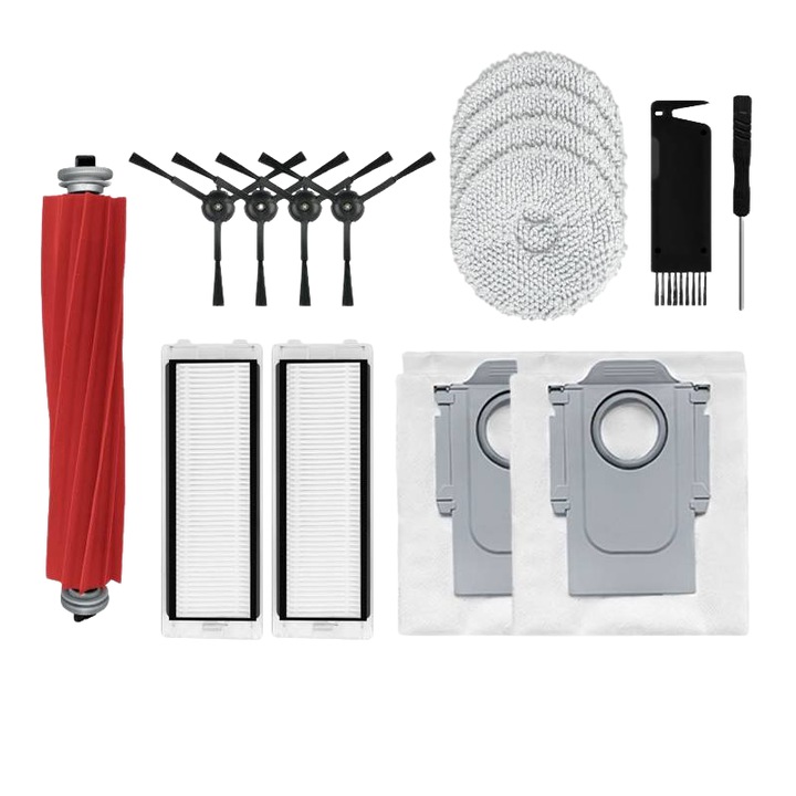 PAA-Home robotporszívó tartozék készlet, Roborock P10S PRO kompatibilis, 1 dobkefével, 2 szűrő, 4 törlőkendő, 2 porzsák, 4 oldalsó kefe