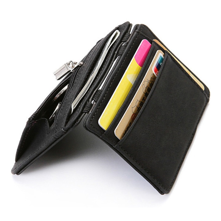 Portofel pentru carduri AMRINUGL, design subtire, blocare RFID, negru