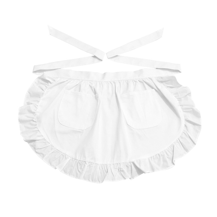 Sort bucatarie Bizaical, poliester, alb, cu doua buzunare, 66 x 42.6 cm