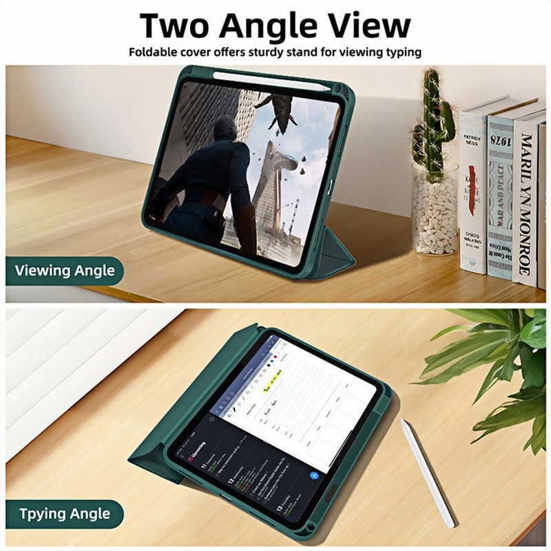Husa tableta Tri-Fold pentru iPad Air 11" (2024), design polar black, material PC, slot pentru Apple Pencil, protectie socuri