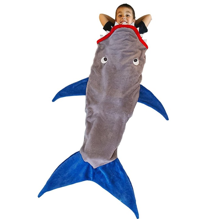 Cuvertura pentru copii AMRINUGL, design cu rechin, material acrilic, 100x100cm