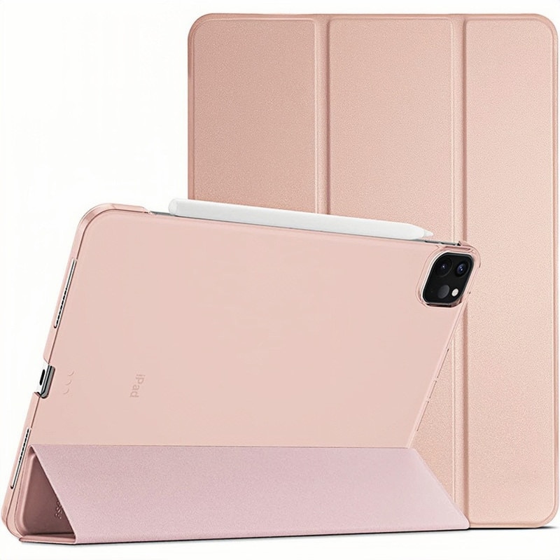 Husa tableta Tri-Fold pentru iPad Pro 11" (2024), roz, material PC, slot pentru Apple Pencil, design subtire