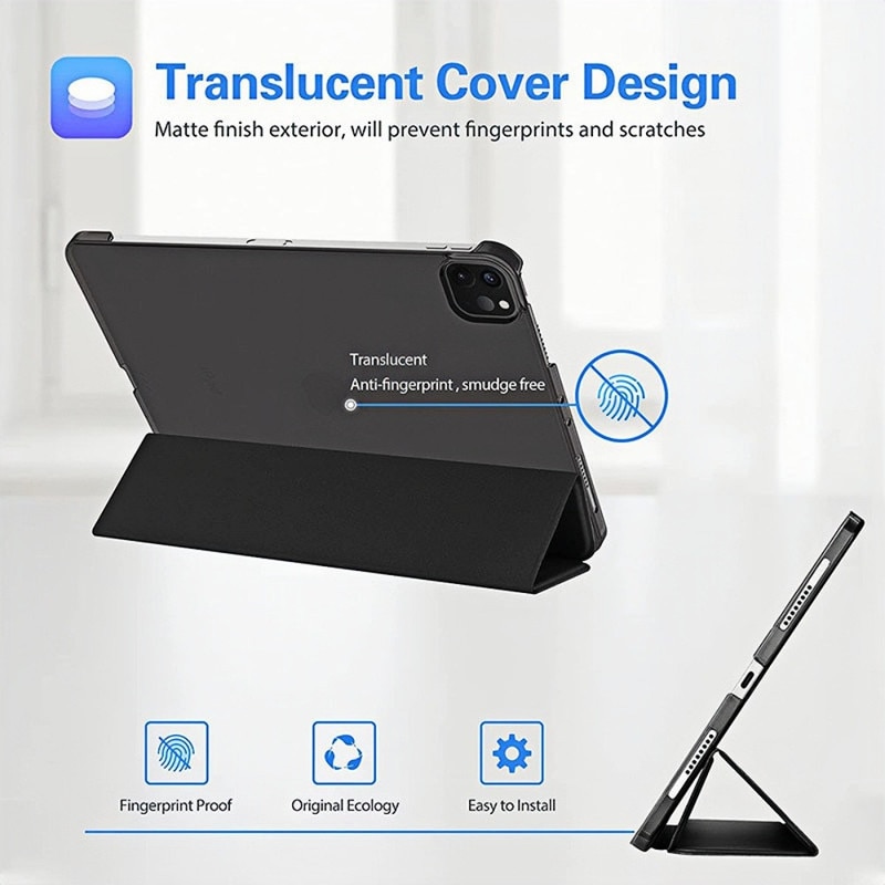 Husa tableta Tri-Fold pentru iPad Pro 11" (2024), design Polar Black, material PC, slot pentru Apple Pencil, protectie socuri