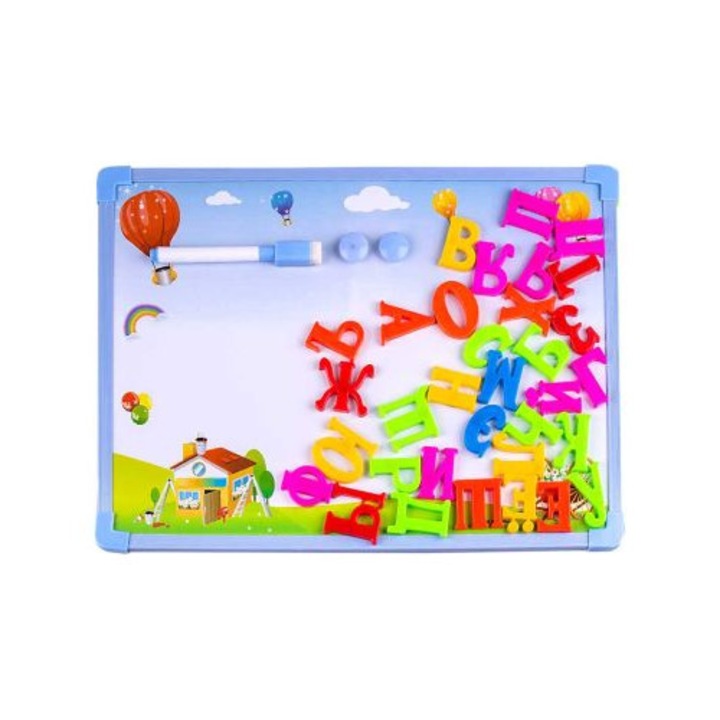 Tabla alba OFIS 2000, magnetica, 25 cm/35 cm, cu litere BG, margine albastra