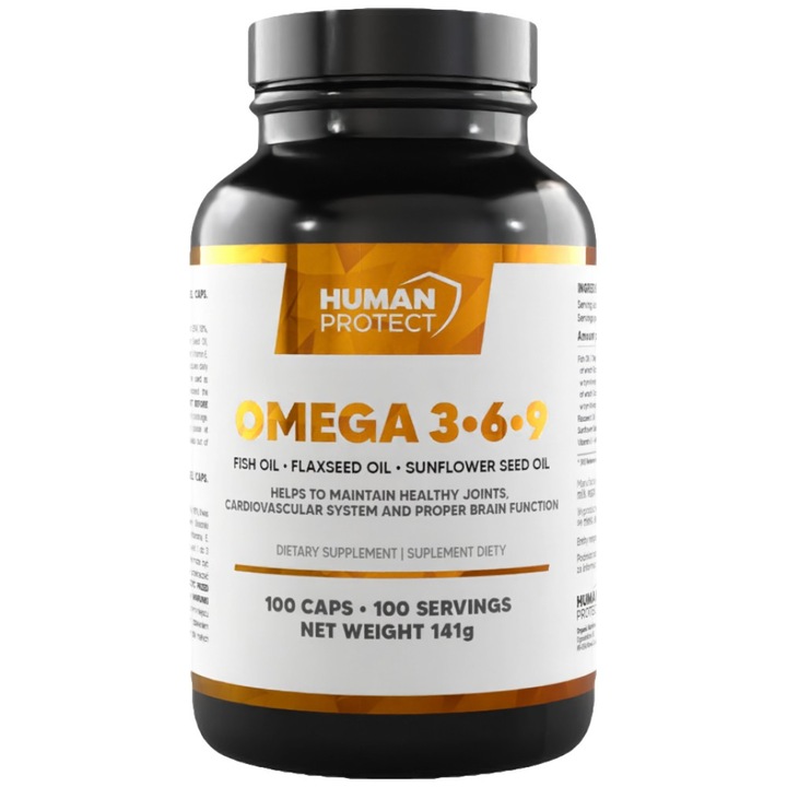 Supliment alimentar Human Protect Omega 3-6-9 cu ulei de peste, ulei de in si ulei de floarea soarelui, 100 capsule