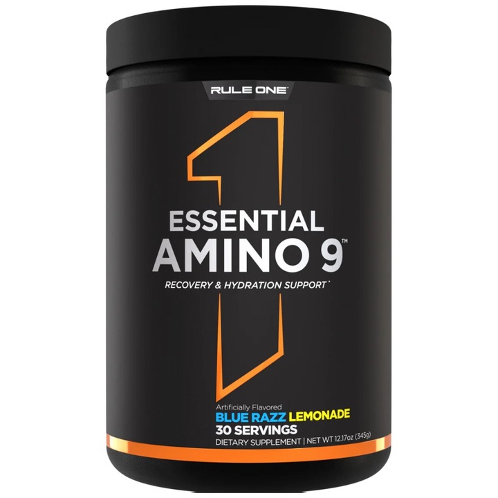 Rule1 Essential Amino 9 EAA cu electroliti, Limonada Blue Razz, 345 grame