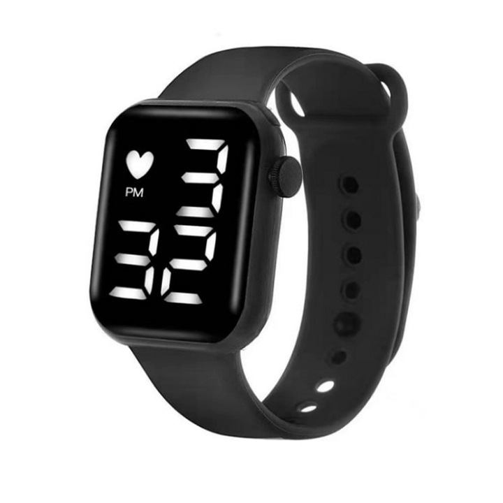 Ceas Unisex Electro cu Cadran cu Afisaj Electronic si Curea din Silicon Negru, Lungime Ajustabila, Design Modern si Versatil, Ideal Cadou