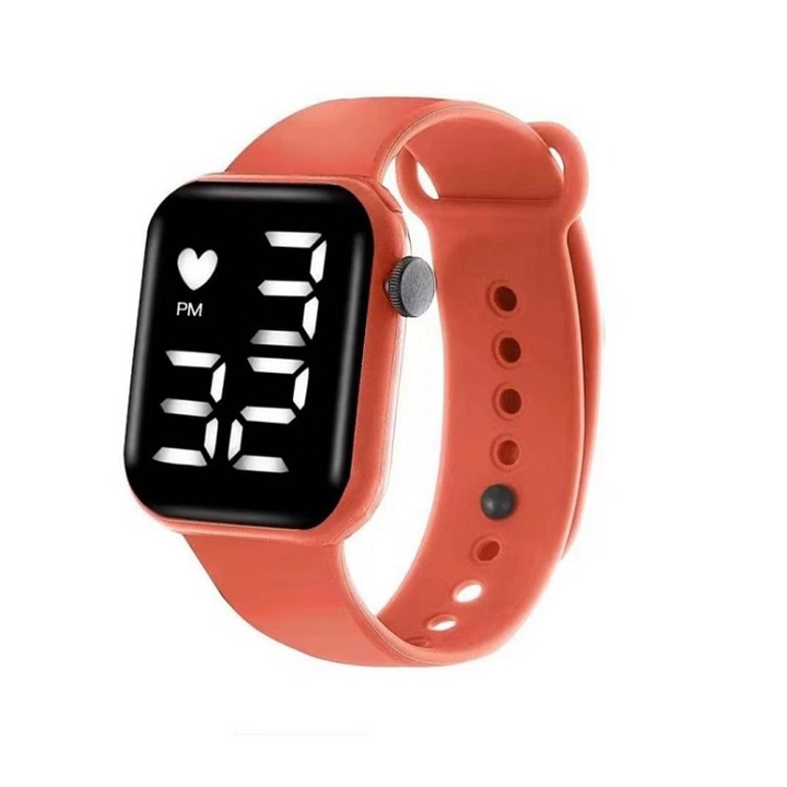 Ceas Unisex Electro cu Cadran cu Afisaj Electronic si Curea din Silicon Portocaliu, Lungime Ajustabila, Design Modern si Versatil, Ideal Cadou