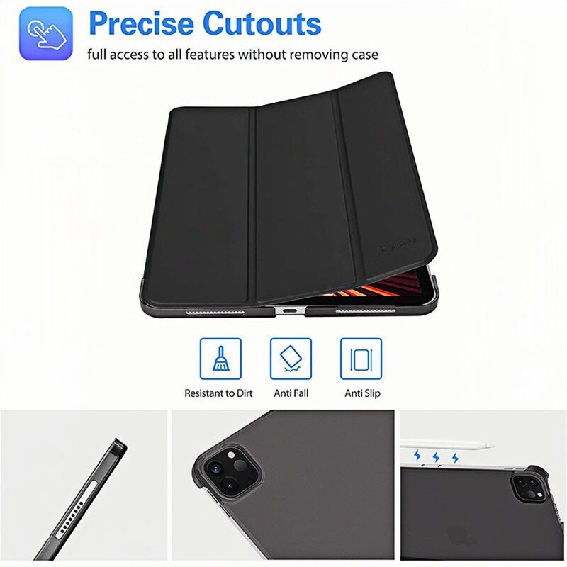 Husa tableta Tri-Fold pentru iPad Pro 11" (2024), design Polar Black, material PC, slot pentru Apple Pencil, protectie socuri
