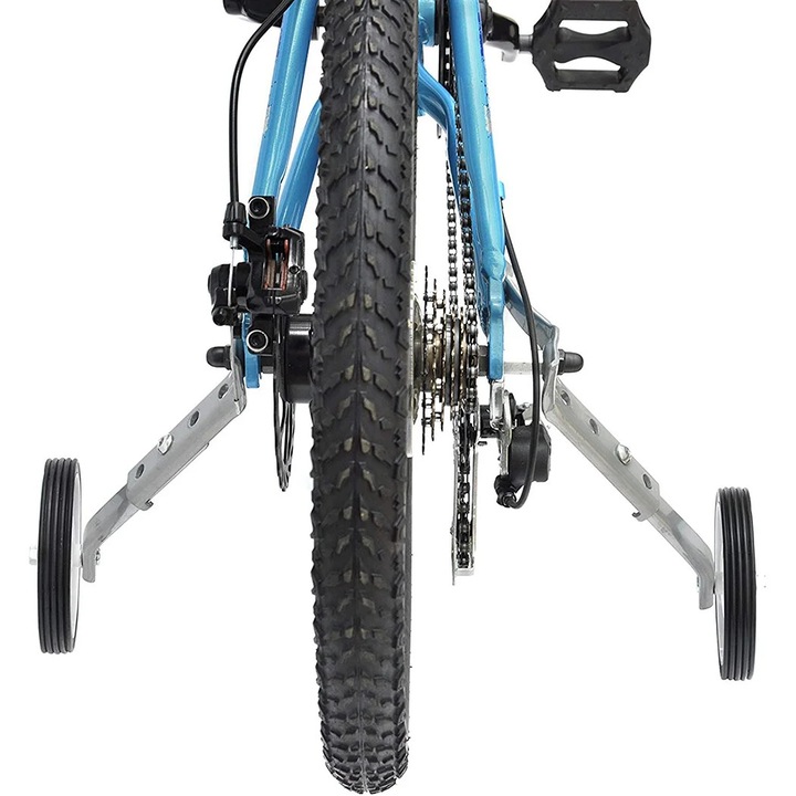 Set 2 roti ajutatoare pentru bicicleta, plastic, ax otel, 24 inch, negru/argintiu