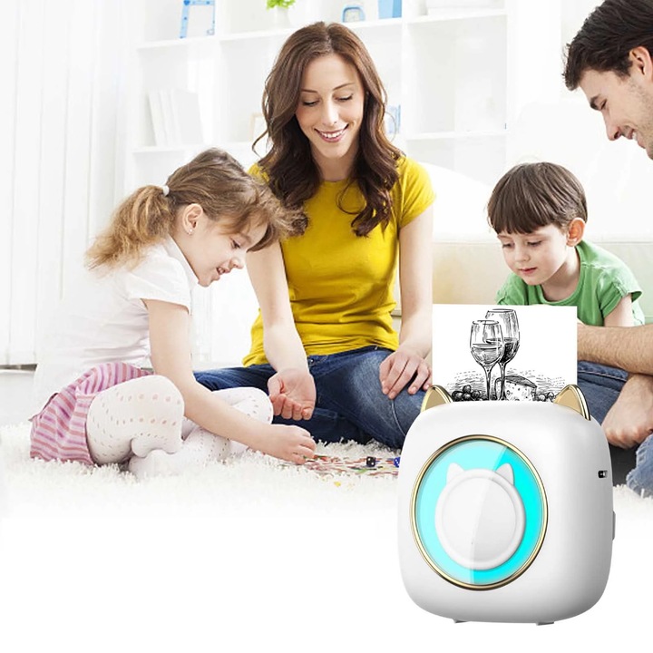 Imprimanta termica portabila YANYXR mini Bluetooth negru alb 9.5x8.5x5cm