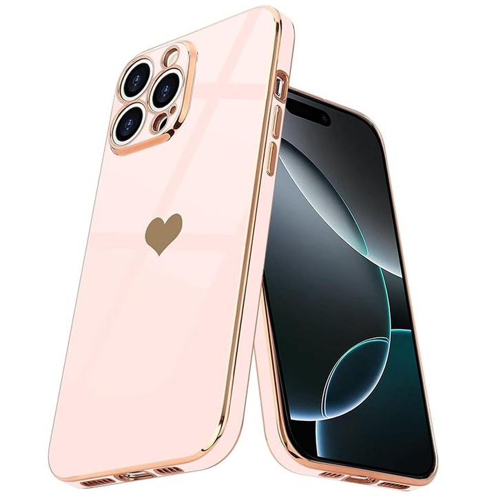 Husa telefon compatibila iPhone 15Promax, Hggzeg, Husa protectie, Antizgarieturi si rezistent la socuri, Margini ridicate pentru protectia ecranului, Protectie Camera, Usor de instalat, TPU, Roz