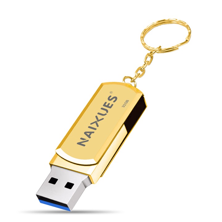 Stick Memorie USB 3.0, NAIXUES®, 32GB, High Speed, Backup fisiere, Golden