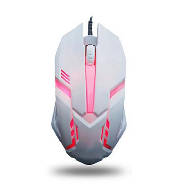 Mouse gaming cu fir YANYXR, ergonomic, LED, negru-alb, 124x68x35mm