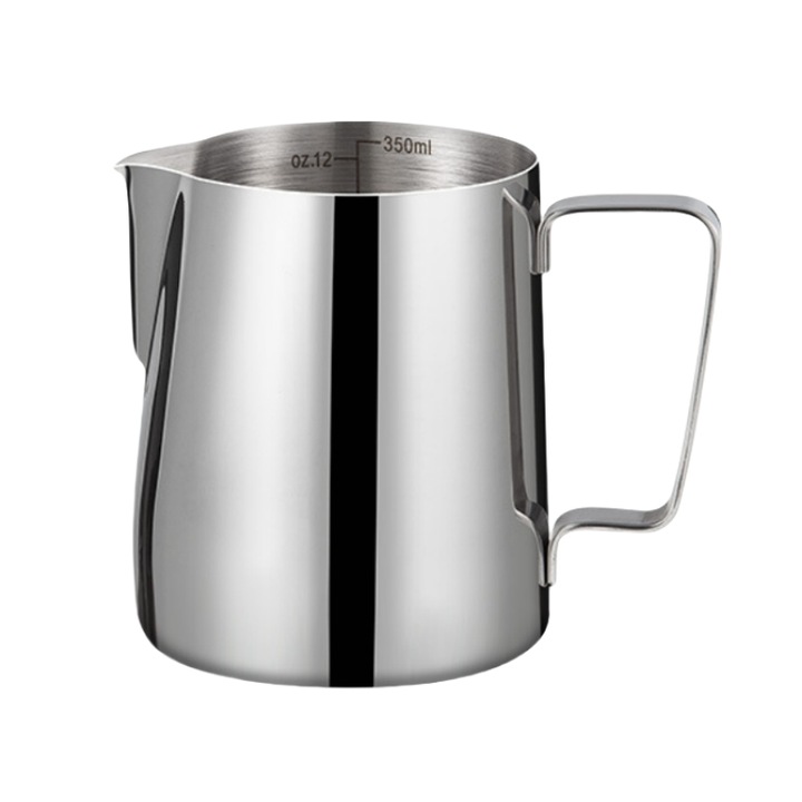 Pahare pentru spumare lapte, JADAYA®, Cu gradatie, Masurare precisa, Cu maner si cioc, Usor de curatat, Potrivit pentru barista acasa, 350ml, Inox, Argintiu mat
