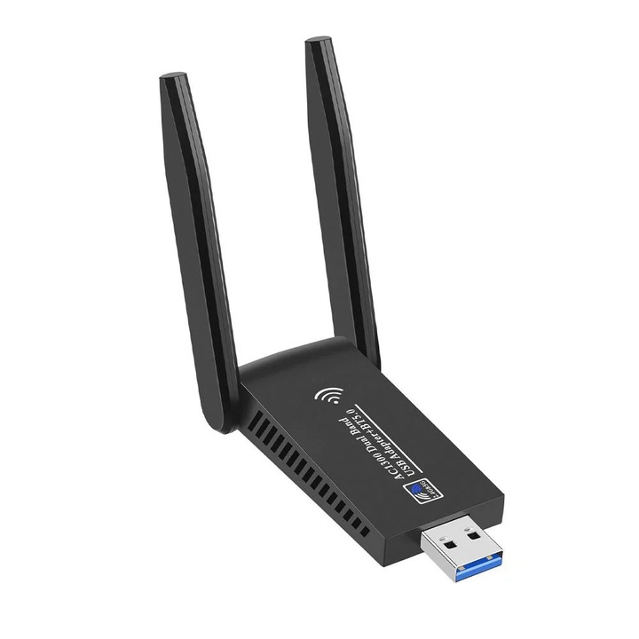 YANYXR 1300Mbps kétsávos USB3.0 vezeték nélküli adapter, fekete 6.8x3x1.4cm