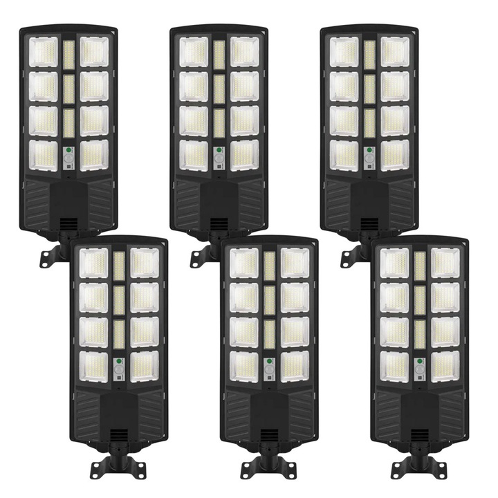 Optim Solution 6 db napelemes utcai lámpa készlet, 300 W, Napelemes töltés, LED-ek, Autonómia, 180°-os világítási szög, udvarhoz, kerthez, járdához, energiatakarékos teljesítmény, távirányító, világítási módok, távirányítóval, IP65, fekete
